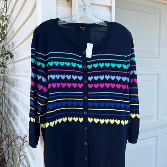 NWT Talbots Fun Navy with Multicolored Hearts Long Sleeve Cardigan - Picture 5 of 5
